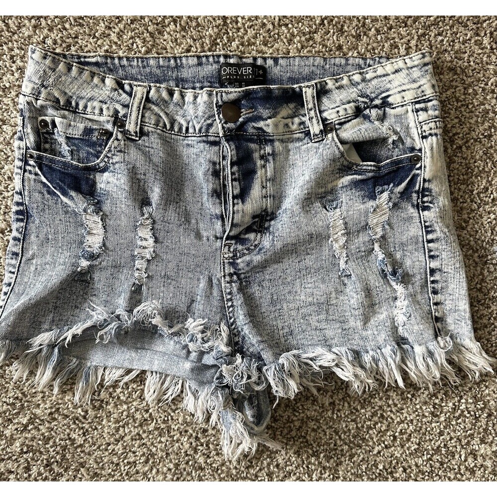 Women’s Plus Size 14 Acid Wash Jean Shorts Stretch Denim Forever 21 Distressed